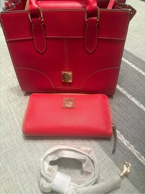 Dooney & Bourke Red Saffiano Tote with Matching Red Zip Wallet